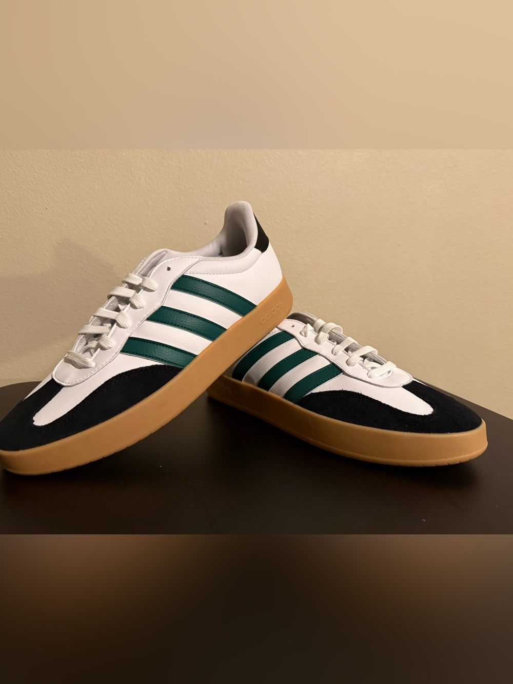 adidas Men’s White, Green & Gum-Trim Barreda Sneakers